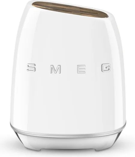 Комплект ножове със стойка SMEG KBSF02WH, 7 части, Слотове от акациево дърво, Немска неръждаема стомана, Бял