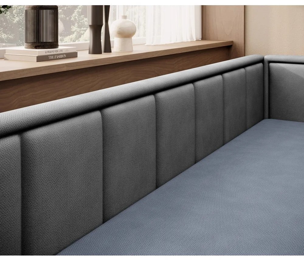 Син/сив шенилов сгъваем/с място за съхранение диван 214 cm Fulgeo – ELTAP