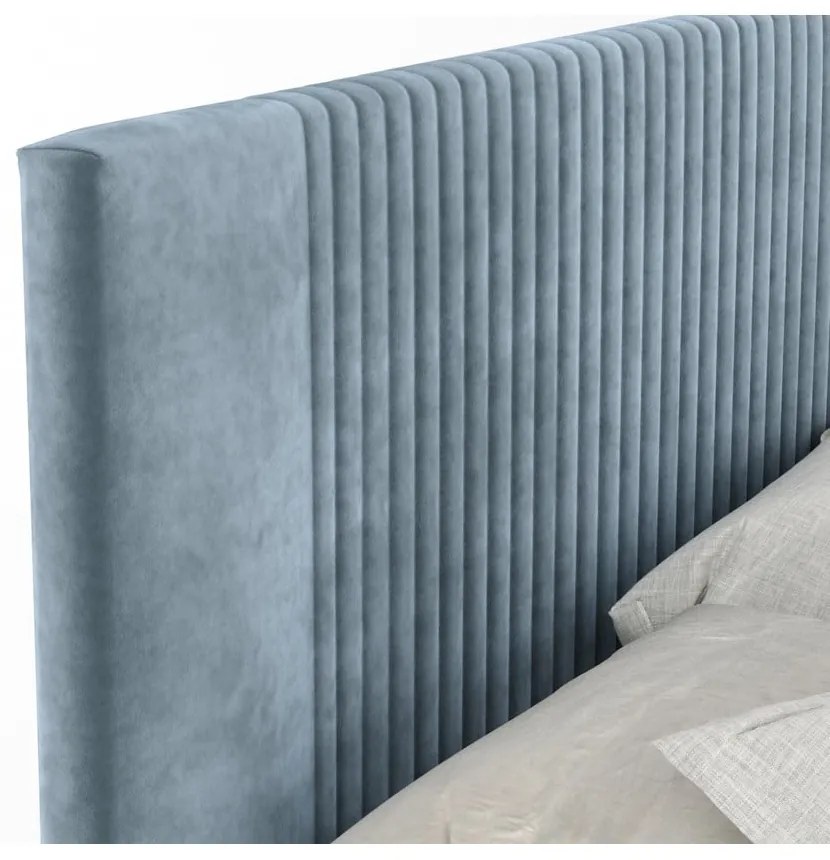 Синьо боксспринг легло 200x200 cm с място за съхранение Bergamo – Maison de Rêve