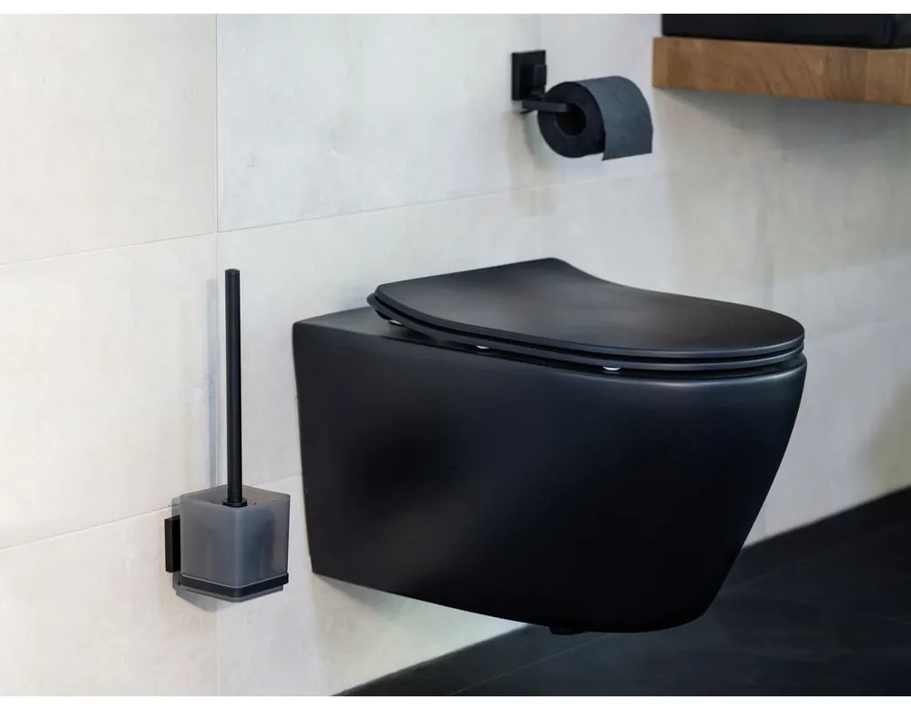 Черна самозалепваща пластмасова четка за тоалетна Quadro – Wenko