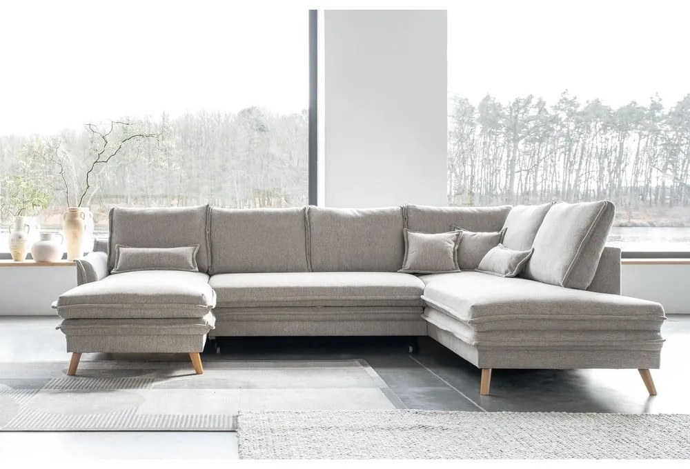 Бежов разтегателен ъглов диван (десен ъгъл/"U" форма) Charming Charlie – Miuform