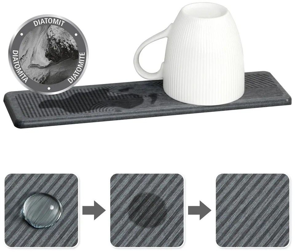 Сива тавичка за оттичане за съдовете от диатомична глина 30x8 cm Damon – Wenko