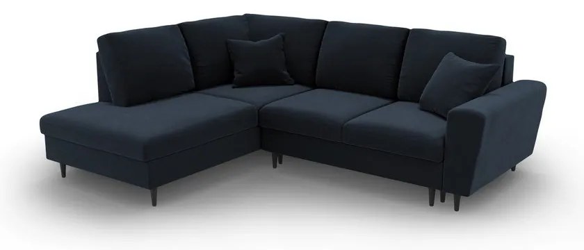 Тъмносин кадифен разтегателен ъглов диван с място за съхранение (ляв ъгъл/L форма) Kyoto – Cosmopolitan Design