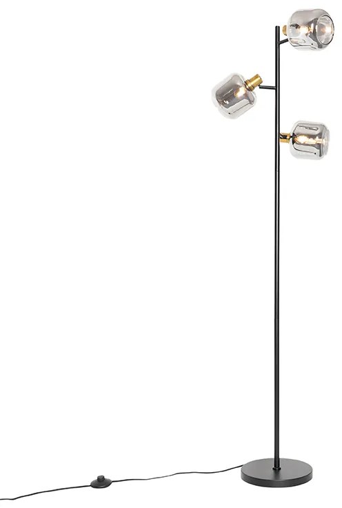 Подова лампа черна със злато с опушено стъкло 3-светлина - Zuzanna