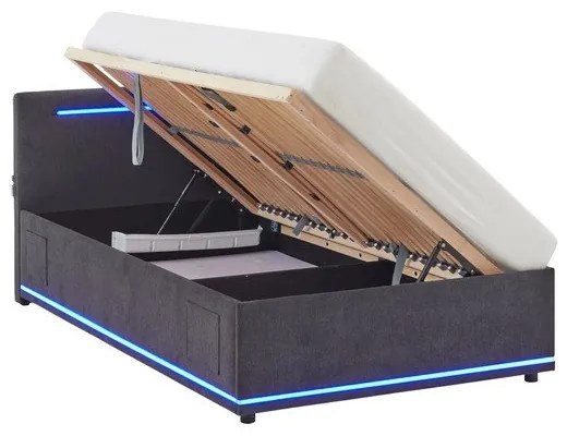 Тъмносиво тапицирано детско легло 120x200 cm с място за съхранение с включена подматрачна рамка Circle – Meise Möbel