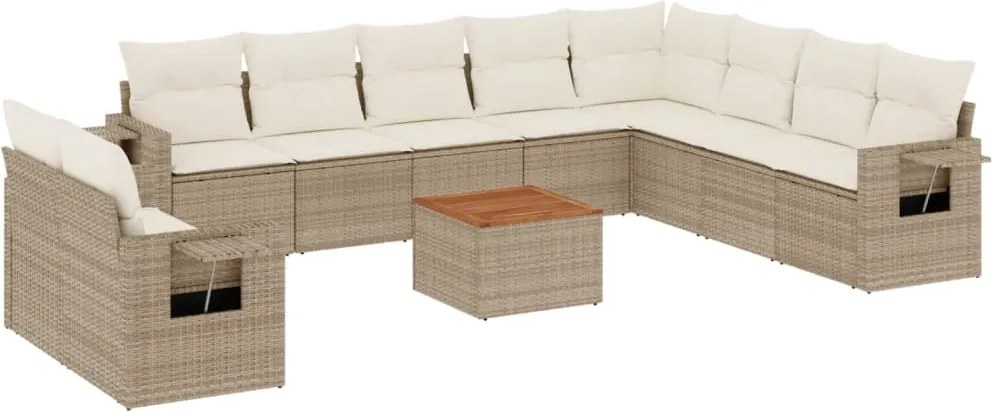 3224637 vidaXL Градински диван с възглавници, 11 части, бежов полиратан