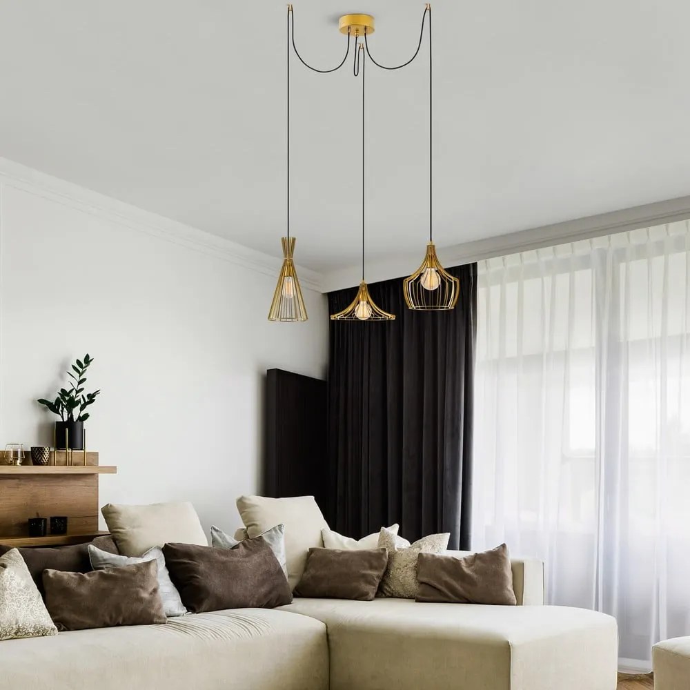 Висящо осветително тяло в златист цвят с метален абажур Mezopotamya – Opviq lights