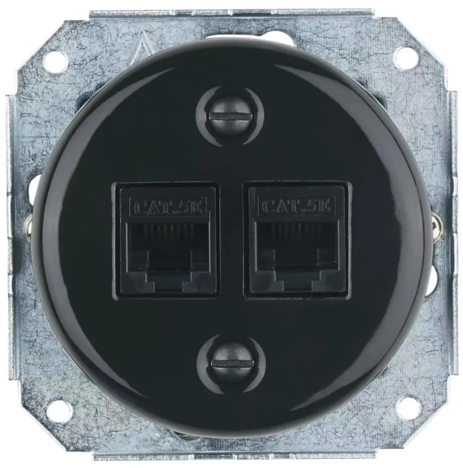 Bohemia-Design - Порцеланова ретро Ethernet розетка без рамка 2x CAT5e черна