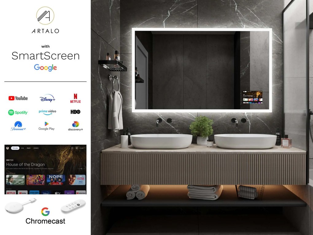 SMART огледало със светодиодно осветление M1 + SmartScreen with Google Chromecast