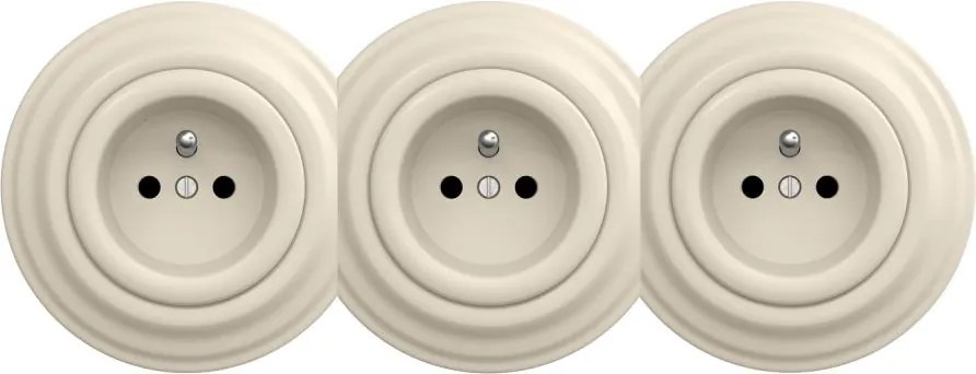 Kliklap - Тройна ретро битова розетка с рамка 230V бежова