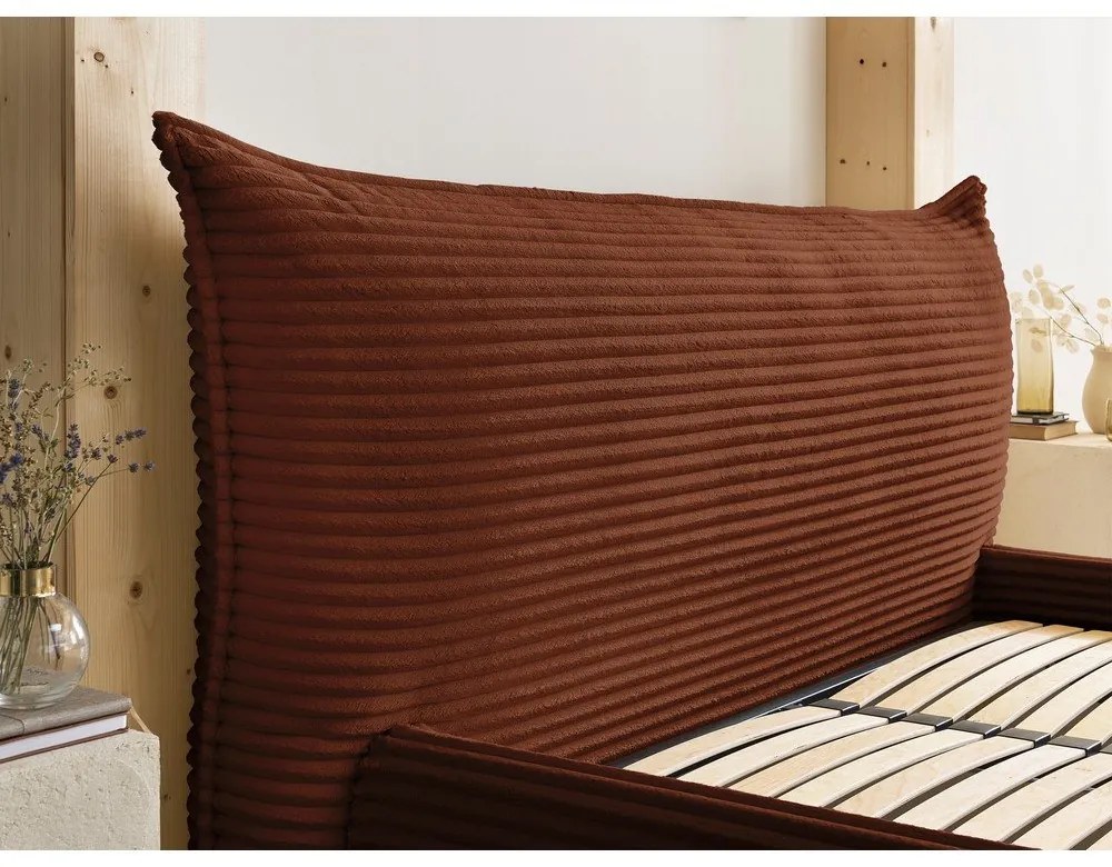 Двойно тапицирано легло с място за съхранение с включена подматрачна рамка в тухлен цвят 160x200 cm Jade – Bobochic Paris