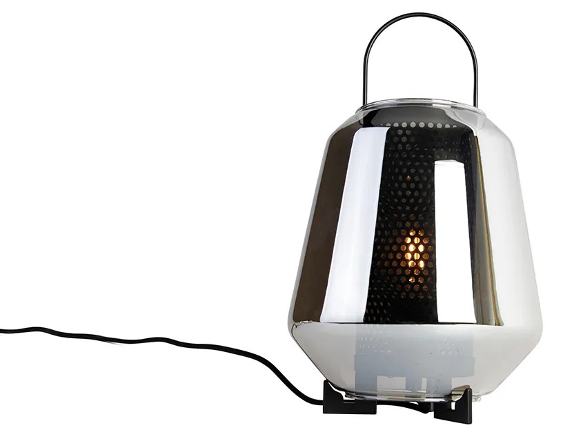 Лампа за маса в стил арт деко черна с димно стъкло 23 см - Kevin