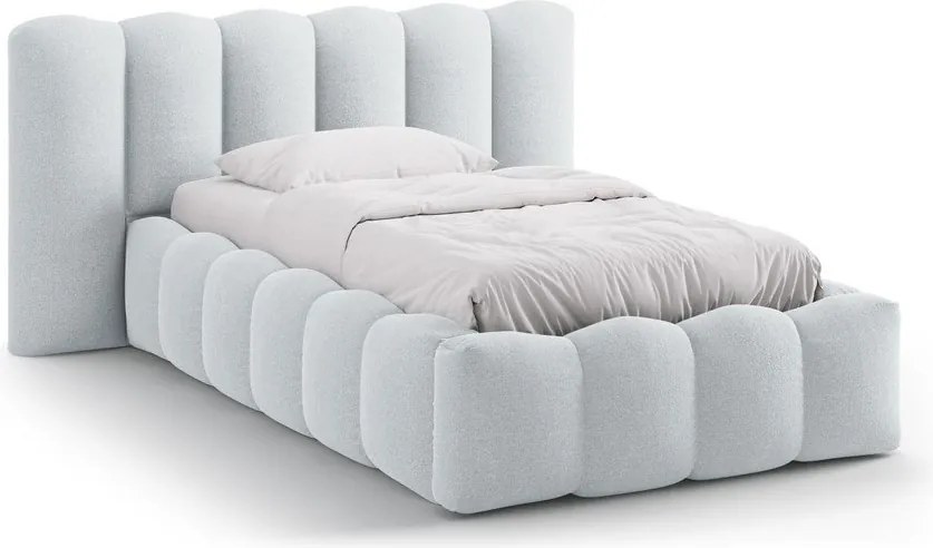 Светлосиво единично легло 90x200 cm тапицирано с място за съхранение с включена подматрачна рамка Lupine – Micadoni