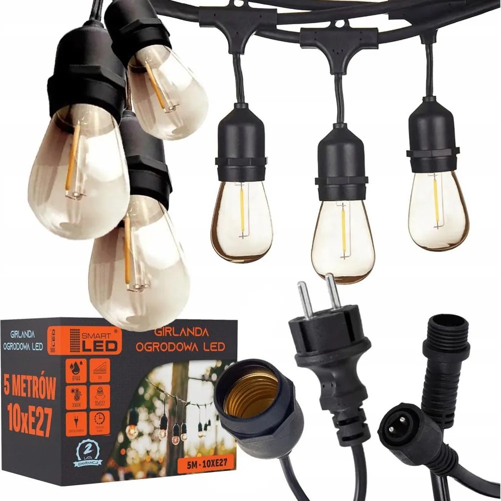 LED външен декоративен гирлянд 10xE27/1W/230V 6,44 m IP44 черен
