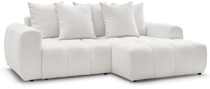 Бял сгъваем/с място за съхранение ъглов диван от прежда с примки от букле (десен ъгъл) Roxelane – Bobochic Paris