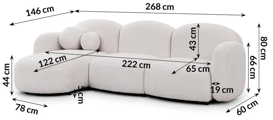Кремав ъглов диван от прежда с примки от букле (ляв ъгъл) Orbit – Ropez