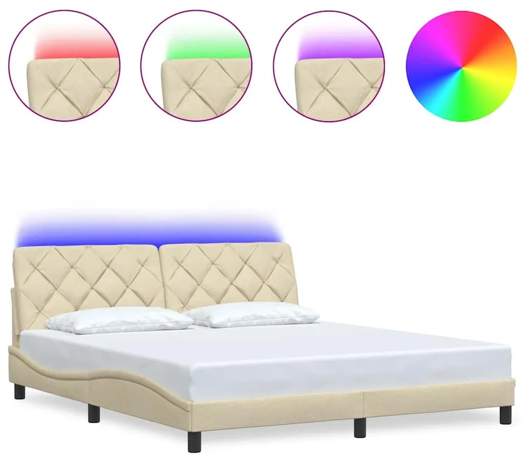 3310690 vidaXL Рамка за легло с LED без матрак кремава 180x200 см плат