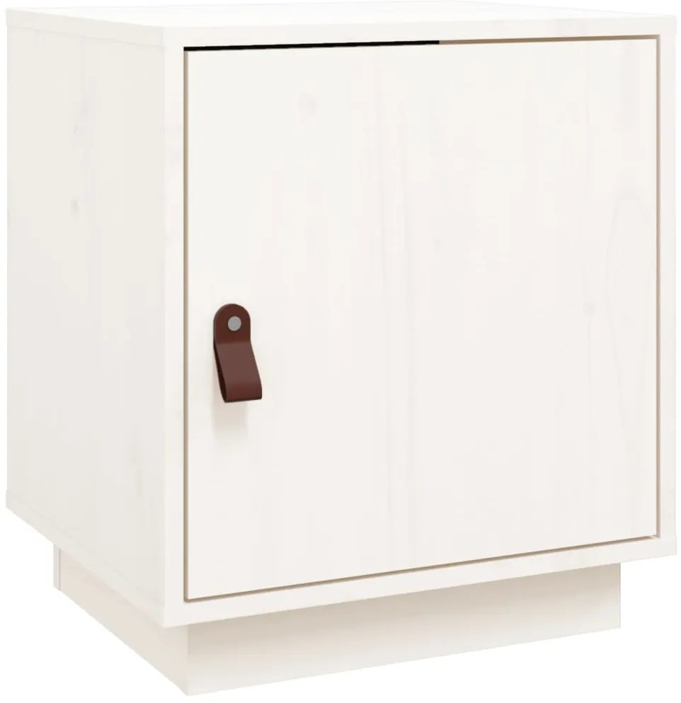 818277 vidaXL Нощно шкафче, бяло, 40x34x45 см, борово дърво масив