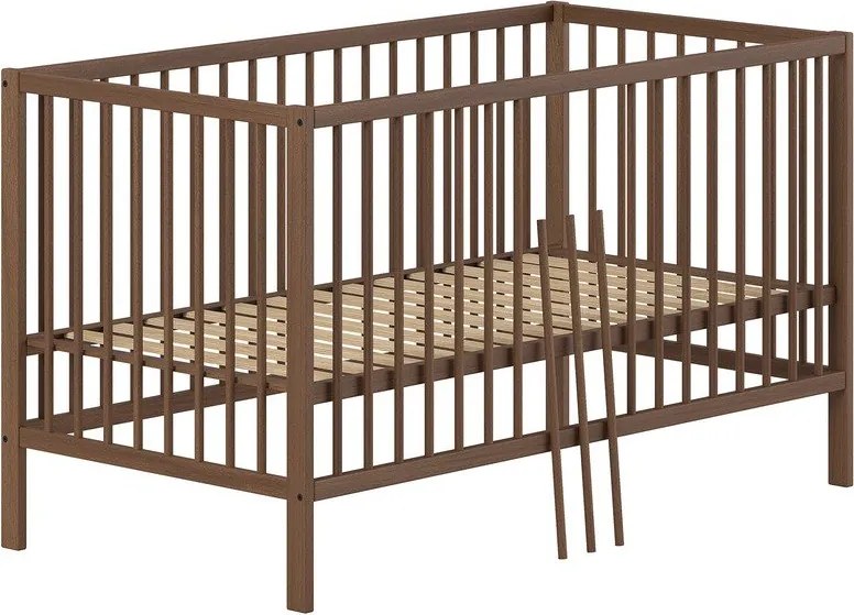 Кафяво детско креватче 70x140 cm от масивен бук с подвижна странична част/с регулируема височина Dino – Vipack