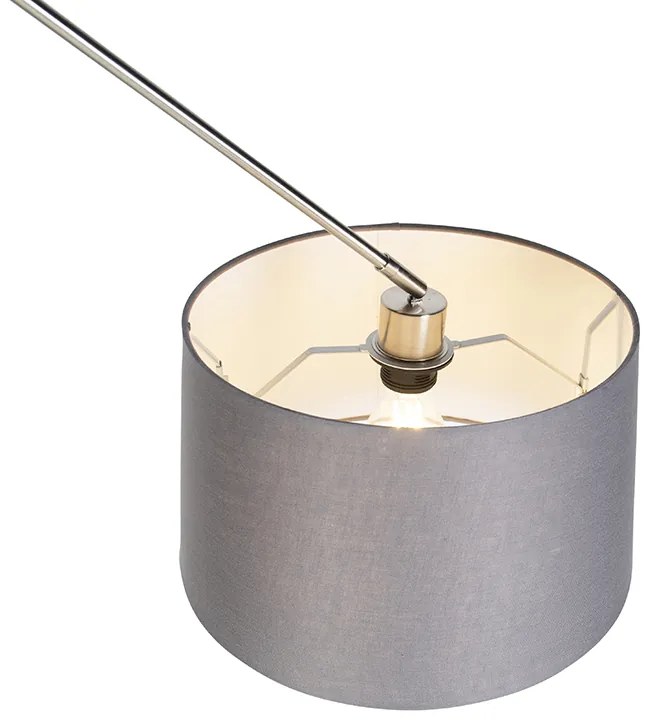 Висяща лампа стомана с абажур от лен тъмно сив 35 см - Blitz