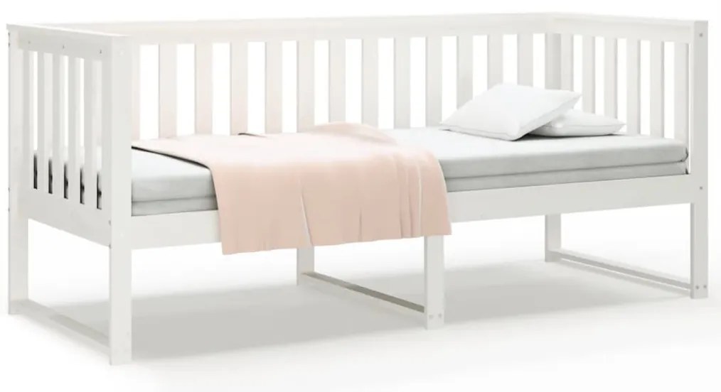 820877 vidaXL Дневно легло без матрак, бял, 80x200 см, борово дърво масив
