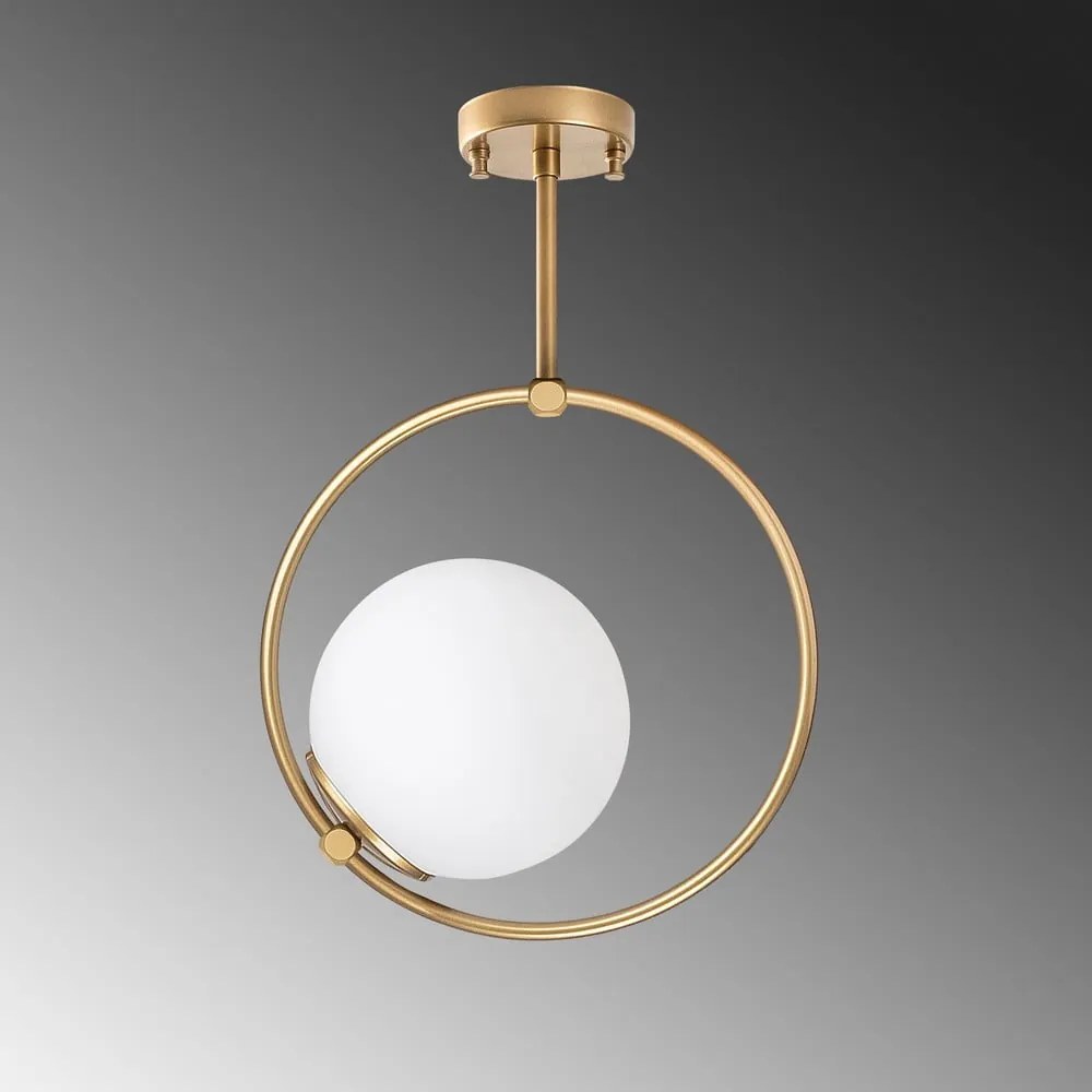 Бяло/в месингов цвят осветително тяло за таван със стъклен абажур 39x26 cm Dolunay – Opviq lights