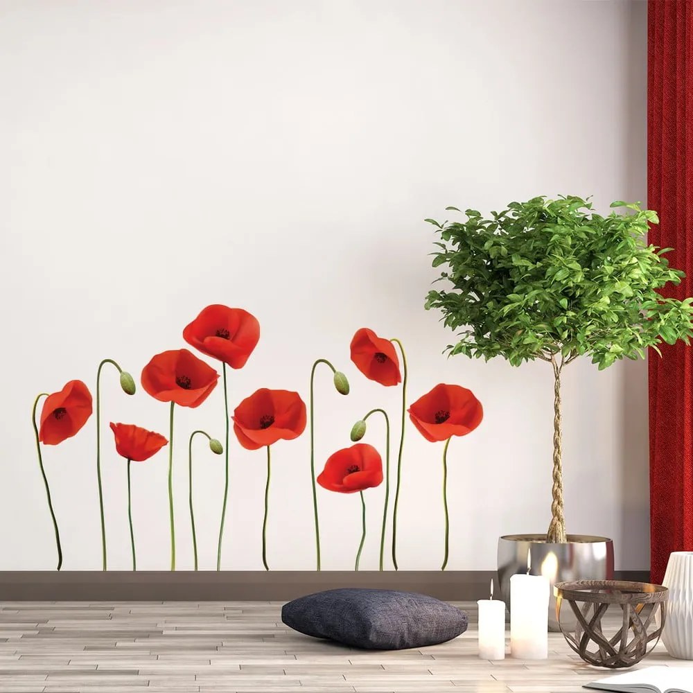 Комплект стикери за стена Vermeil Poppies, 60 x 70 cm - Ambiance