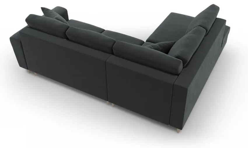 Тъмносив кадифен разтегателен ъглов диван с място за съхранение (ляв ъгъл/L форма) Kyoto – Cosmopolitan Design