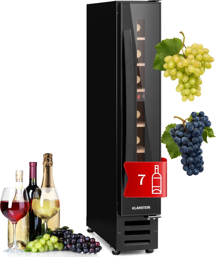 Klarstein Vinovilla 7, built-in, Uno Onyx, вграден охладител за вино, черно стъкло, неръждаема стомана