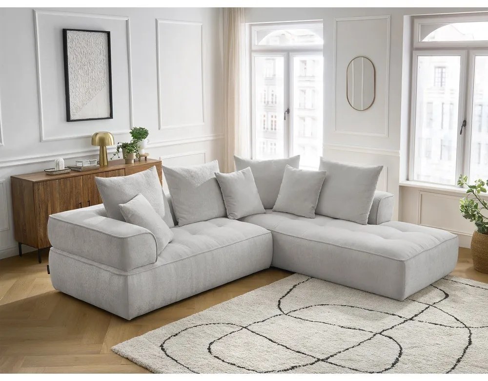 Светлосив шенилов ъглов диван (десен ъгъл/L форма) Whesley – Bobochic Paris
