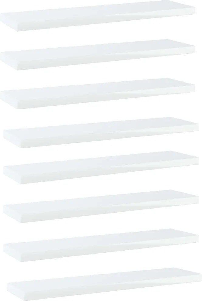805133 vidaXL Рафтове, 8 бр, бял гланц, 40x10x1,5 см, инженерно дърво