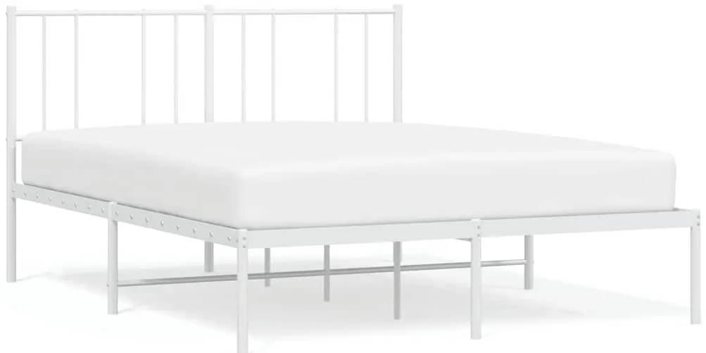 352531 vidaXL Метална рамка за легло с горна табла, бяла, 150x200 см