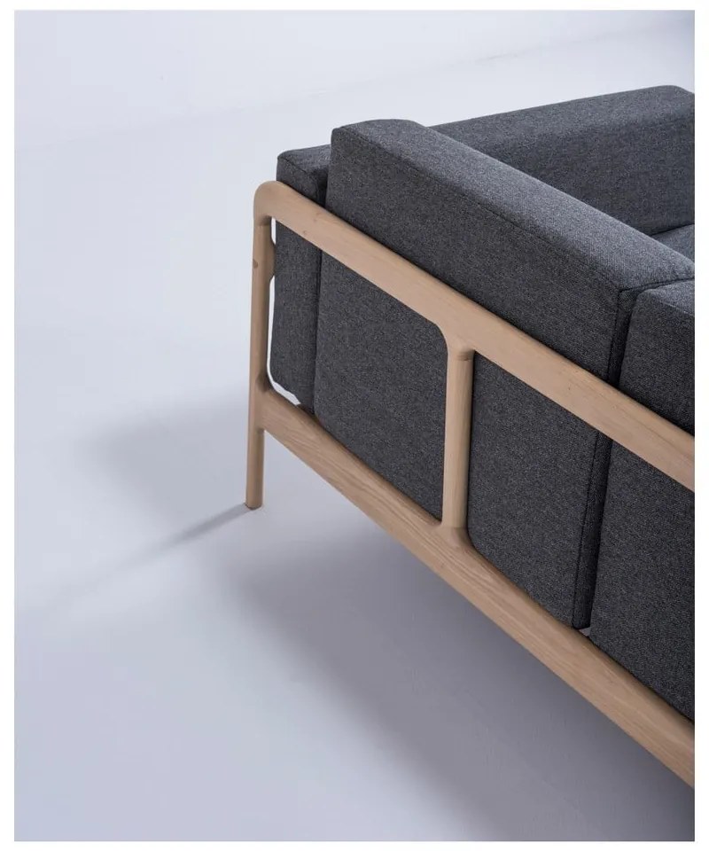 Тъмно сив диван със структура от дъбово дърво , 180 см Fawn - Gazzda
