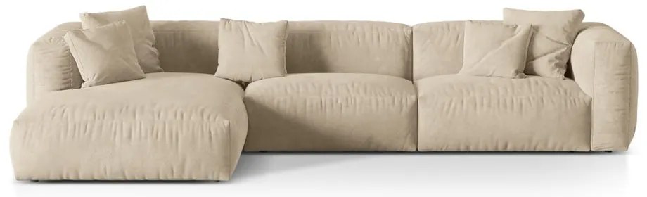 Бежов кадифен модулен ъглов диван (ляв ъгъл) Martina – Micadoni