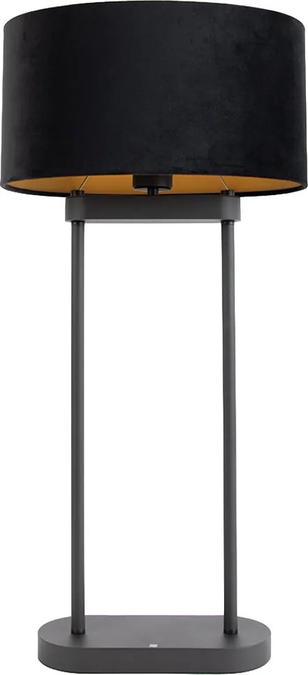 Настолна лампа черна с черен овален абажур 35 см - Thijmen