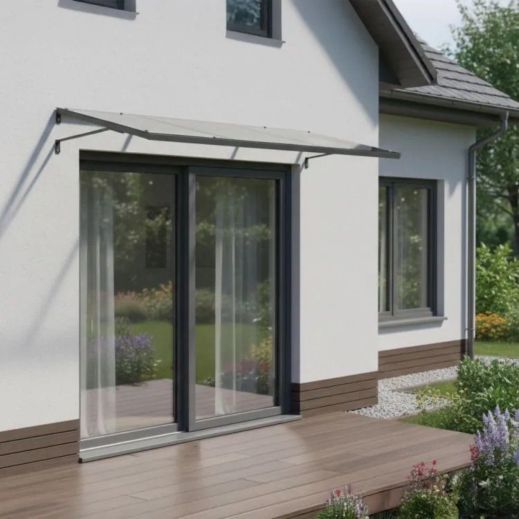 Входна поликарбонатна козирка над вратата със стоманена конструкция Ширина: 80 см | Дължина: 110 см