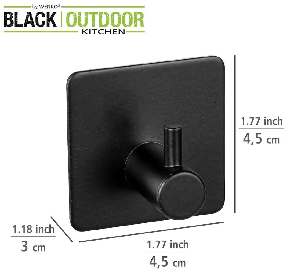 Комплект от 2 черни куки за стена Black Outdoor Kitchen Ureo - Wenko