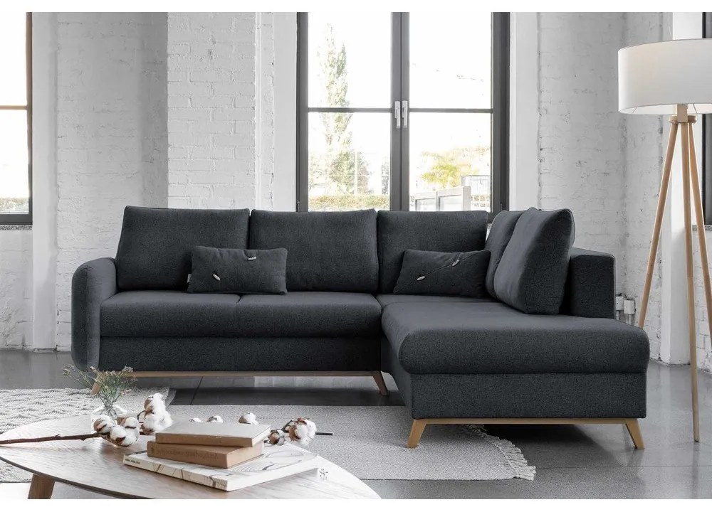 Тъмно сив ъглов разтегателен диван десен ъгъл Scandic Lagom - Miuform