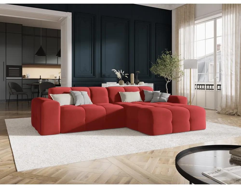 Ъглов диван от червено кадифе (десен ъгъл) Kendal - Micadoni Home
