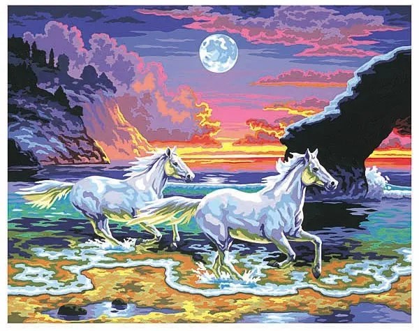 KSG Crafts - Рисуване по номера - голям  размер "Коне в морето"