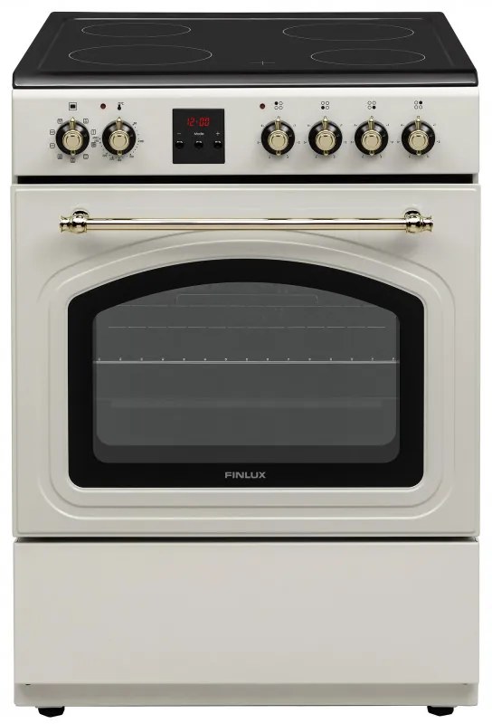 Готварска печка Finlux FLCR 600MD RETRO, 69 л, 4 котлона, 8 програми, 250C, LED дисплей, Таймер, Шампанско