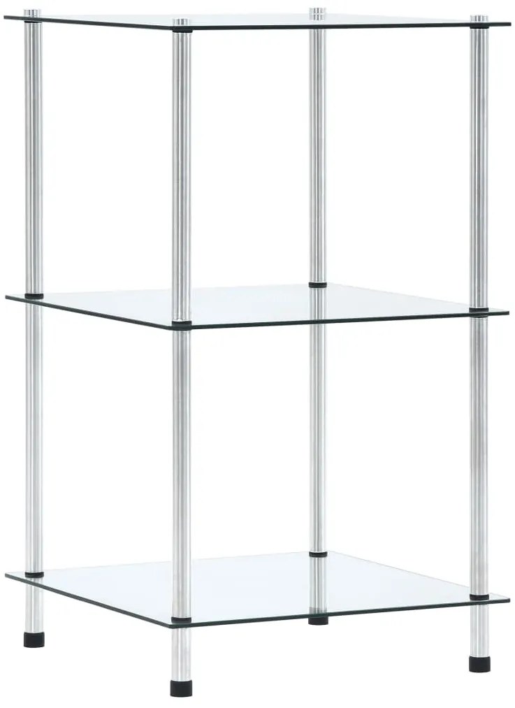 249504 vidaXL Етажерка с 3 рафта, прозрачна, 40x40x67 см, закалено стъкло