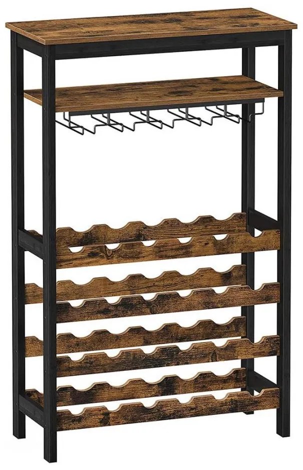 Многофункционална стойка за вино и чаши NAVARO кафява/черна