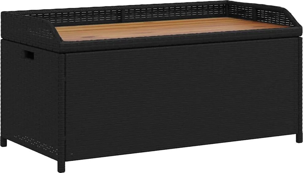 365949 vidaXL Пейка за съхранение черна 100x50x52 см полиратан и акация