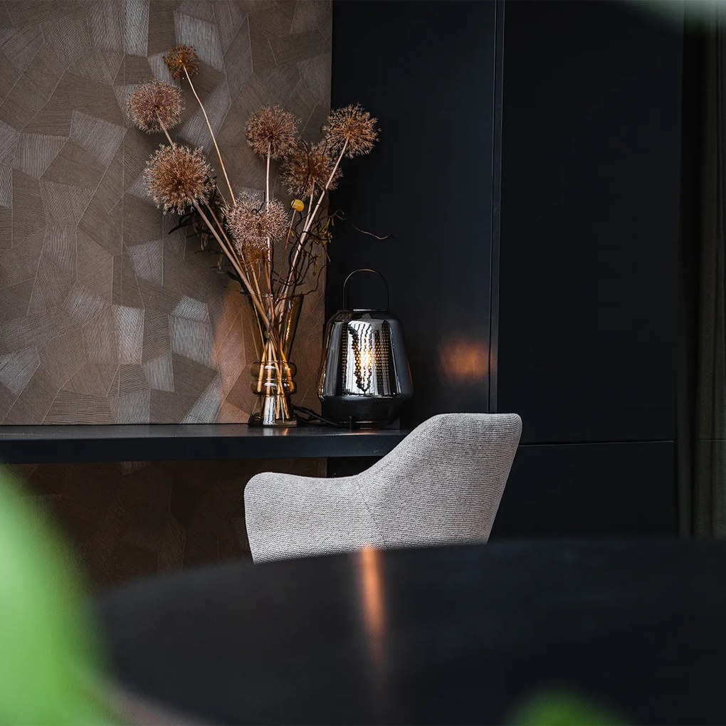 Лампа за маса в стил арт деко черна с димно стъкло 23 см - Kevin