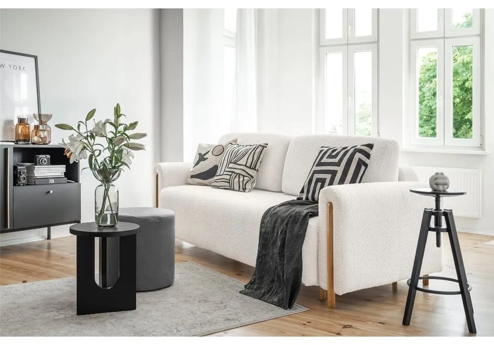 Кремав сгъваем/с място за съхранение диван от прежда с примки от букле 244 cm Arcadova – ELTAP