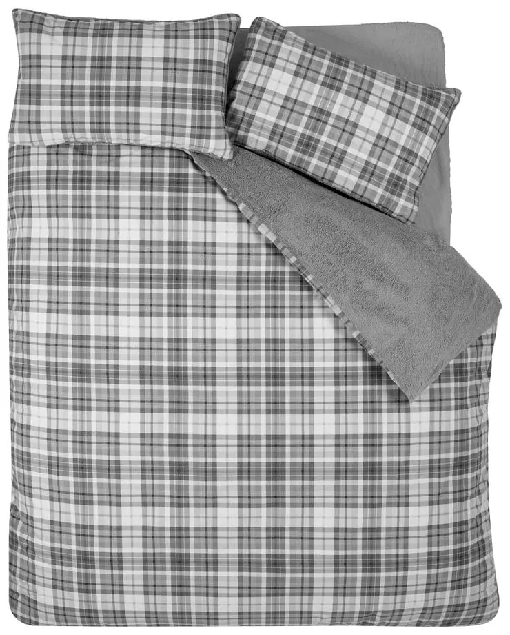 Сиво двойно спално бельо от шерпа 200x200 cm Cosy Sherpa Check – Catherine Lansfield
