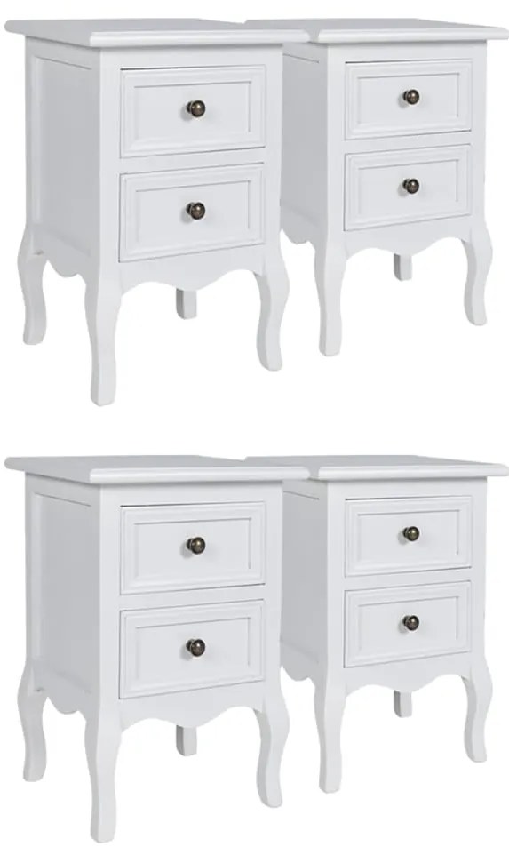 276039 vidaXL Нощни шкафчета, 4 бр, с 2 чекмеджета, МДФ, бели