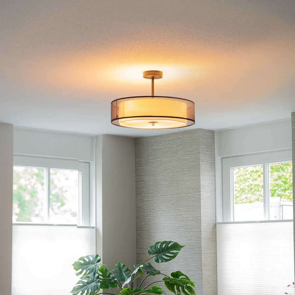 Модерна таванна лампа черна с бяла 50см 3-светлина - Drum Duo