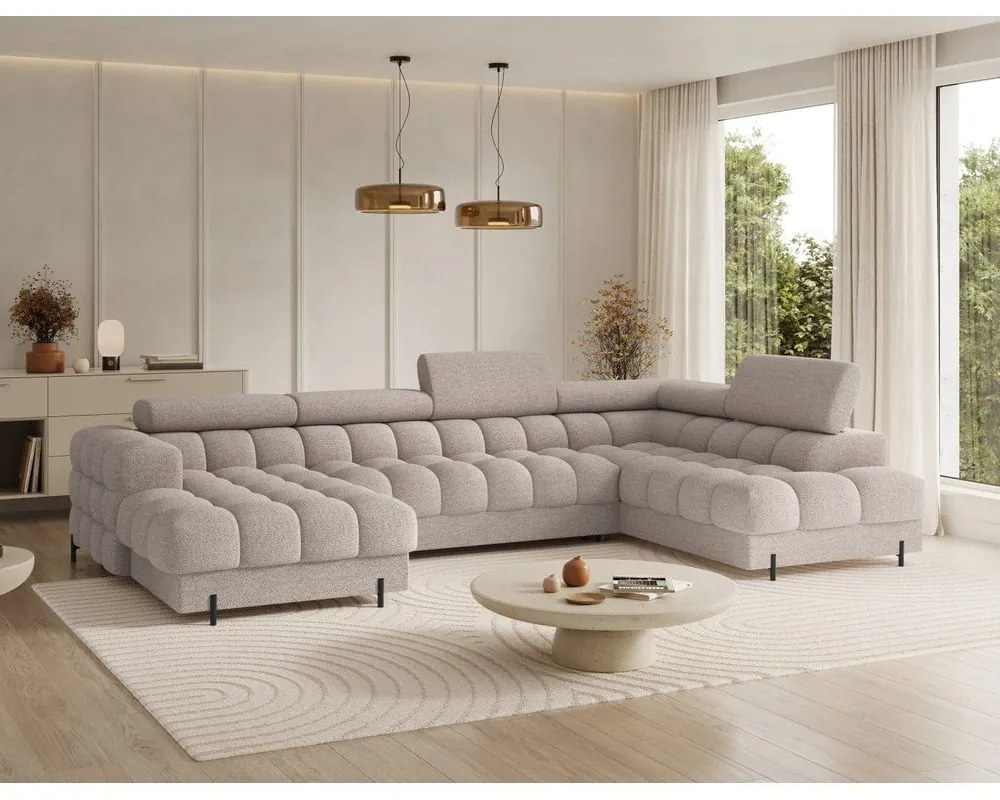 Бежов разтегателен ъглов диван от букле (десен ъгъл U форма) Feraria – ELTAP